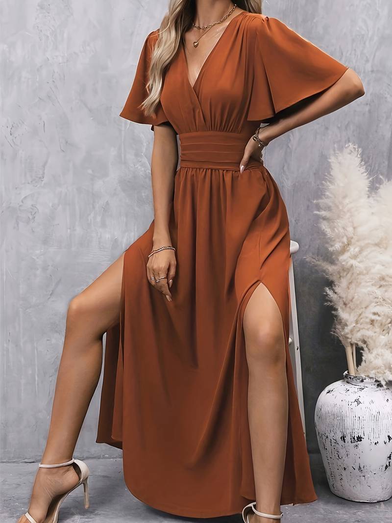Venice Robe Woman Elegant – Ruffled Collar & Pleated Waist for a Chic Feminine Style