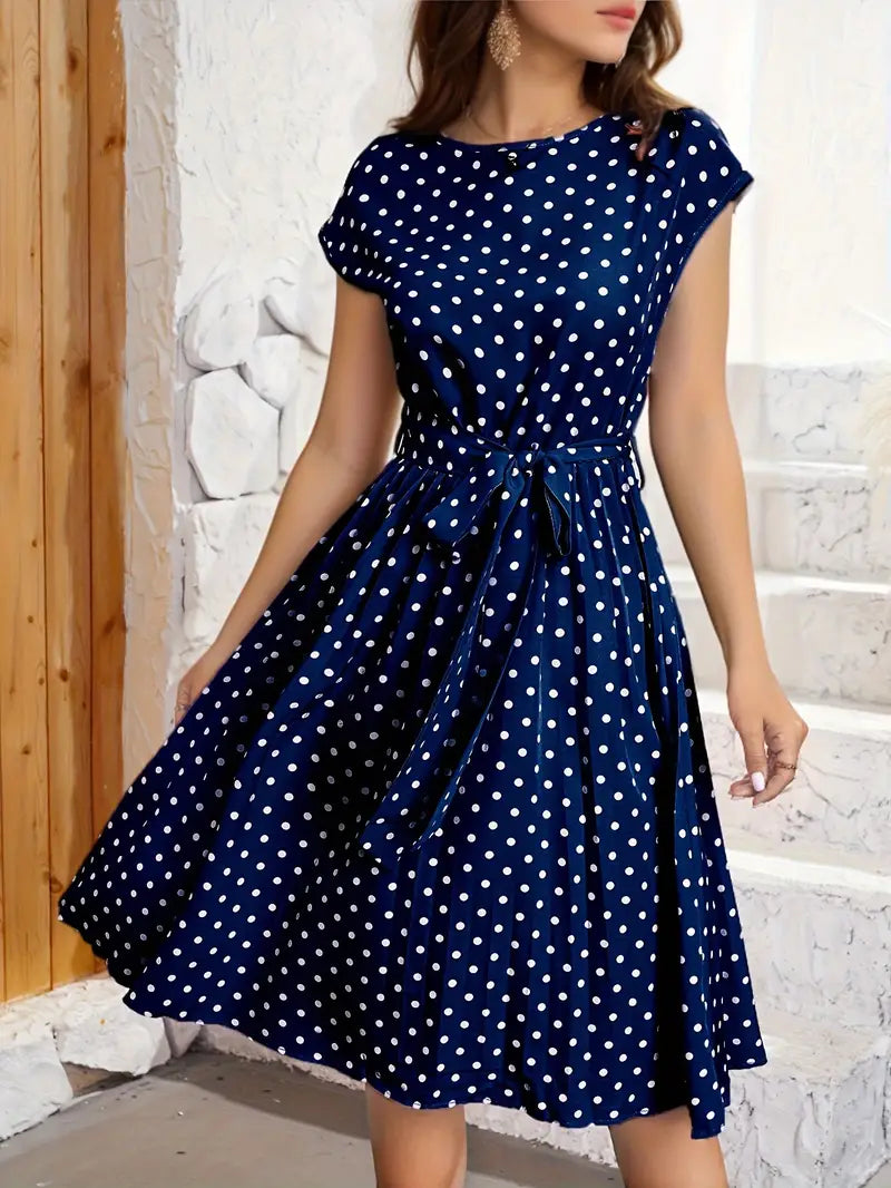Sarrah Pleated Dress Woman – Comfortable, Timeless Polka Dot Pattern & Flattering Cut