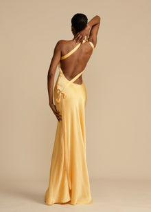 Elena Long Dress Woman – Silk Satin Evening Dress with Open Back & Asymmetric Neckline