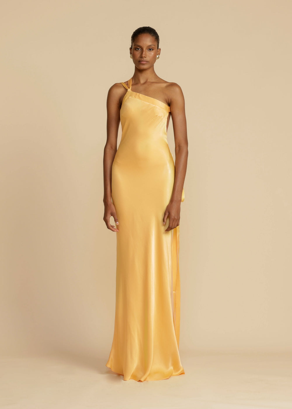 Elena Long Dress Woman – Silk Satin Evening Dress with Open Back & Asymmetric Neckline