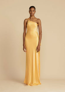 Elena Long Dress Woman – Silk Satin Evening Dress with Open Back & Asymmetric Neckline
