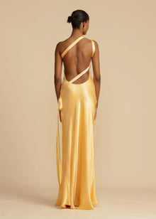 Elena Long Dress Woman – Silk Satin Evening Dress with Open Back & Asymmetric Neckline