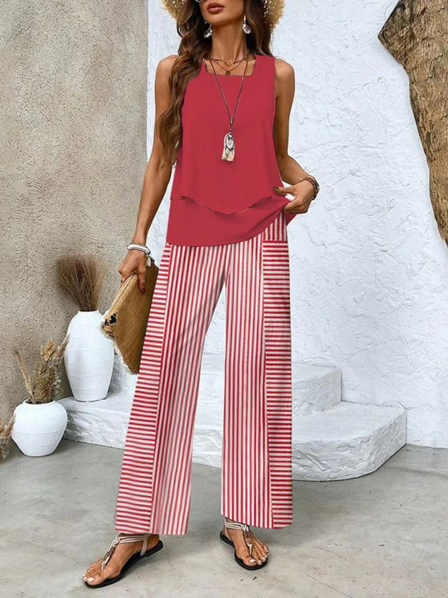 Ghislaine Women's Set – Elegant Floral Print Top & Pants with Flattering Cut and Comfort