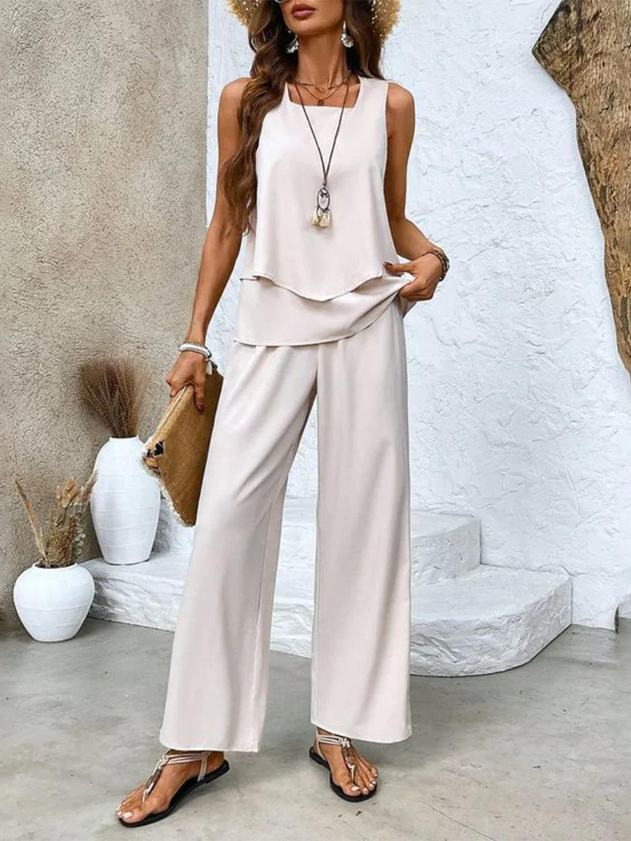 Ghislaine Women's Set – Elegant Floral Print Top & Pants with Flattering Cut and Comfort
