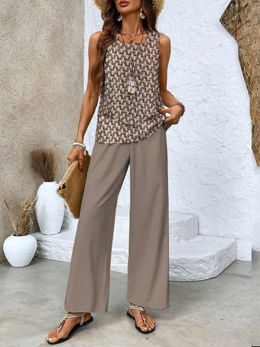 Ghislaine Women's Set – Elegant Floral Print Top & Pants with Flattering Cut and Comfort