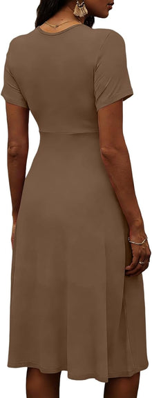 Claire Women's Dress – Elegant Summer Midi Dress with V-Neck, Wrap Front, Empire Waist, A-Line