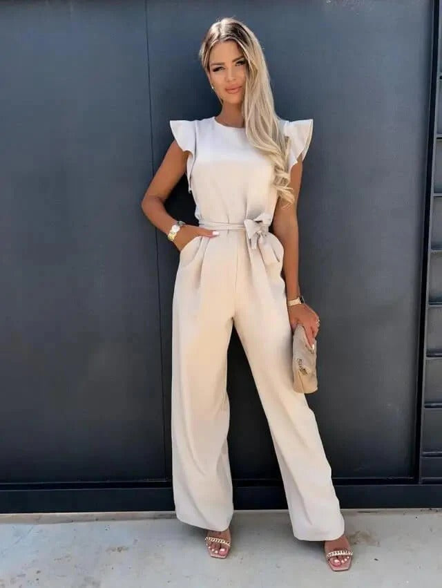 Jessy Combinaison Femme – Jumpsuit Large with Butterfly Sleeves & Structured Waist Belt