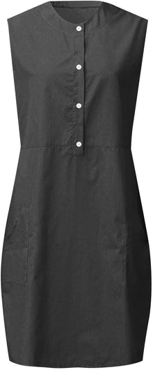 Nina Women's Dress – Mini Linen Dress with Round Neck, Sleeveless, Flowing Cut with Pockets, Summer