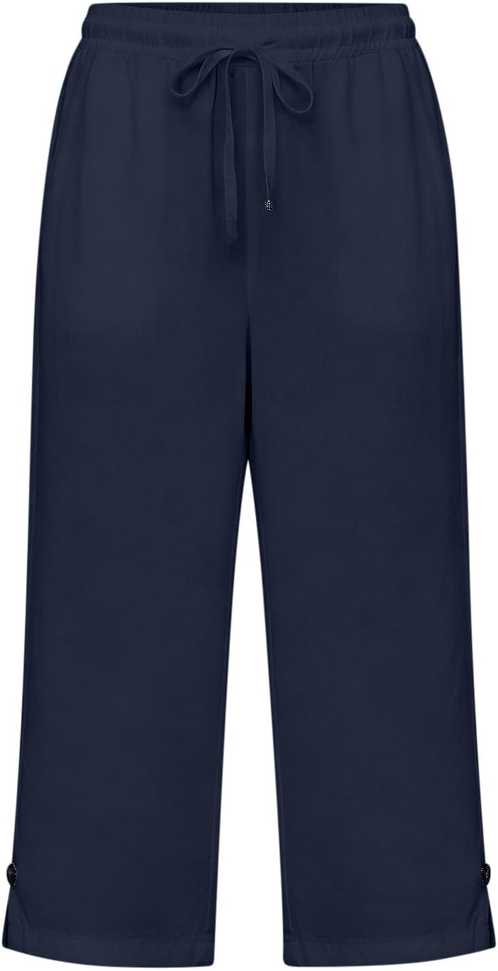 Miazon Women's Capri Pants – Wide Cut, Elastic Waist, Comfortable Summer Cotton Linen