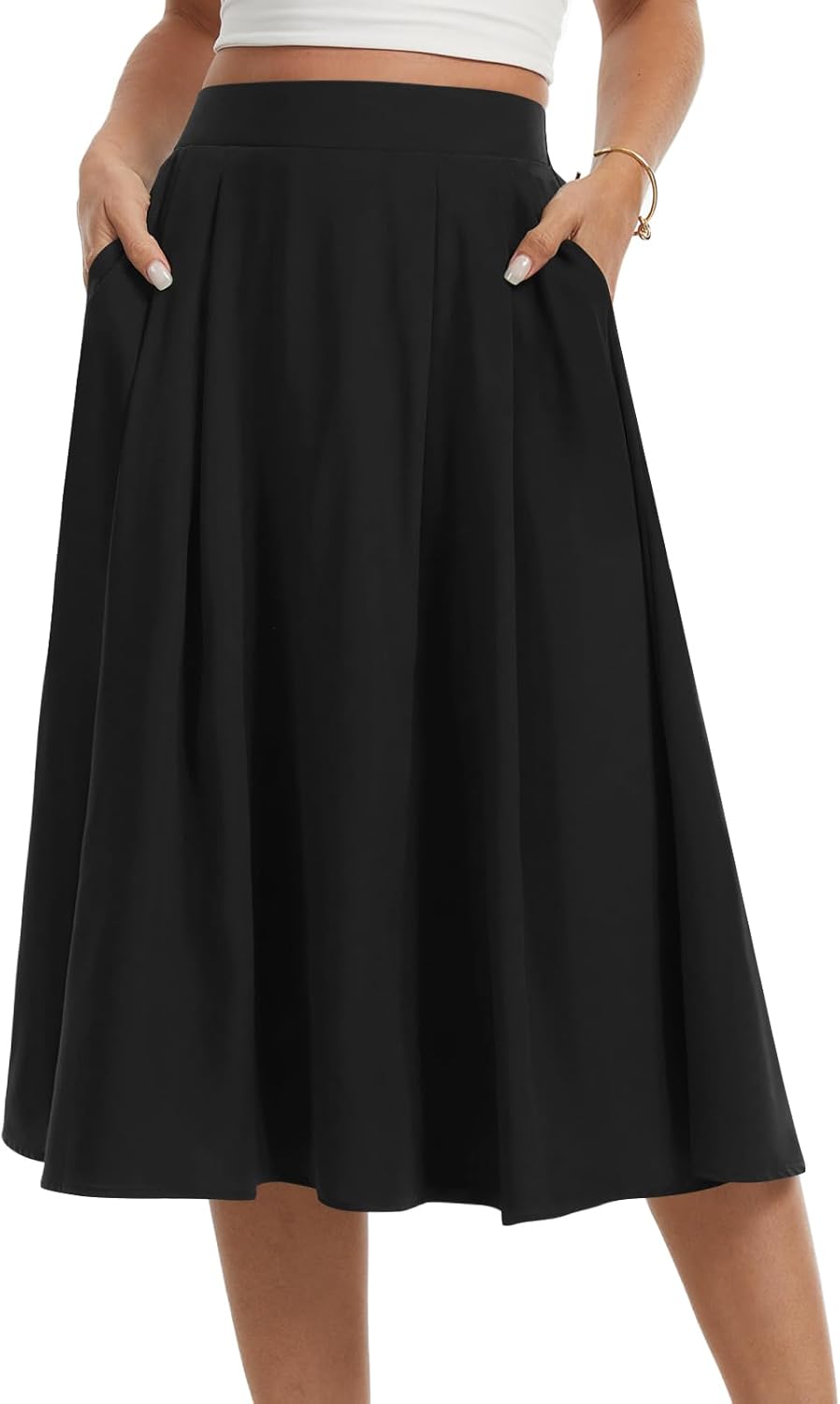 Jade Midi Skirt for Women – Flowing High-Waisted Skirt, A-Line & Pockets Summer