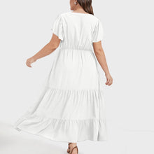 Manon Women's Dress – Bohemian V-Neck Short Sleeve A-Line Flowing Summer Dress Plus Size