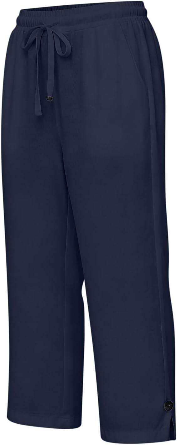 Miazon Women's Capri Pants – Wide Cut, Elastic Waist, Comfortable Summer Cotton Linen