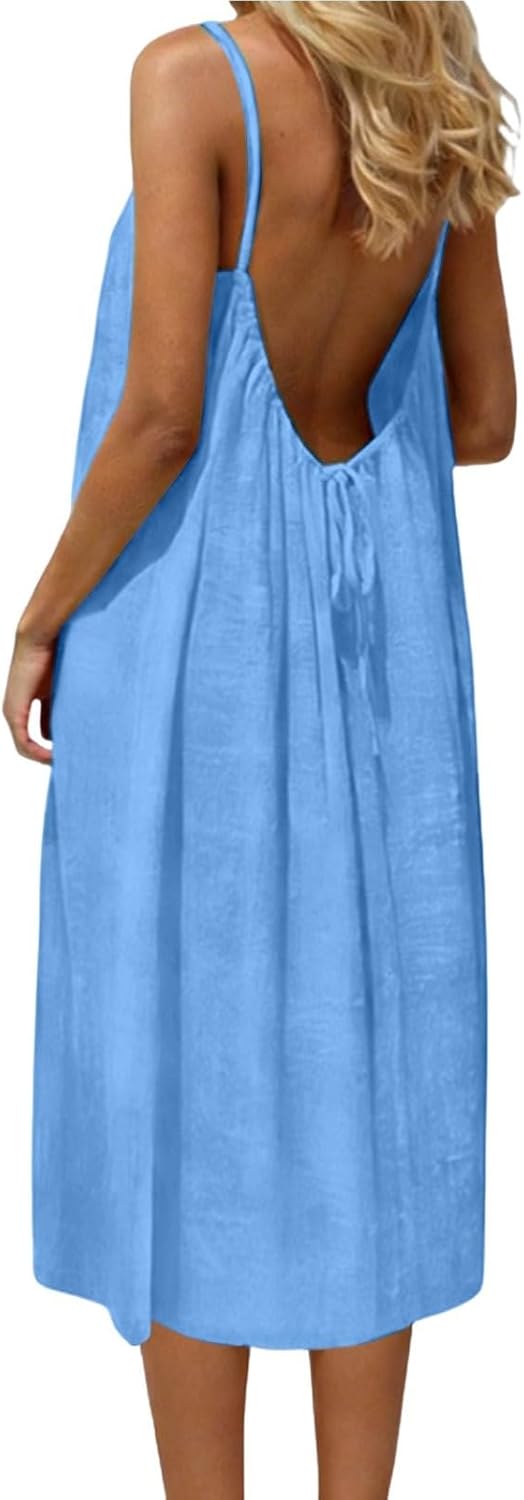 Noa Women's Dress – Maxi Dress with Open Back, Thin Straps, Flowing Cut, Elegant Summer Beach Dress