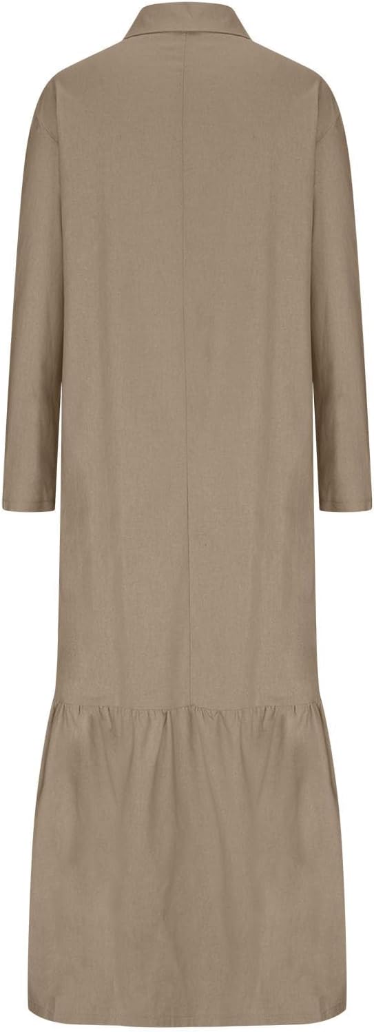 Élina Long Cotton and Linen Dress for Women – Loose Shirt Dress with Asymmetric Hem