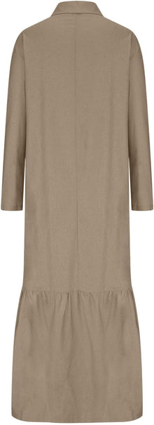 Élina Long Cotton and Linen Dress for Women – Loose Shirt Dress with Asymmetric Hem