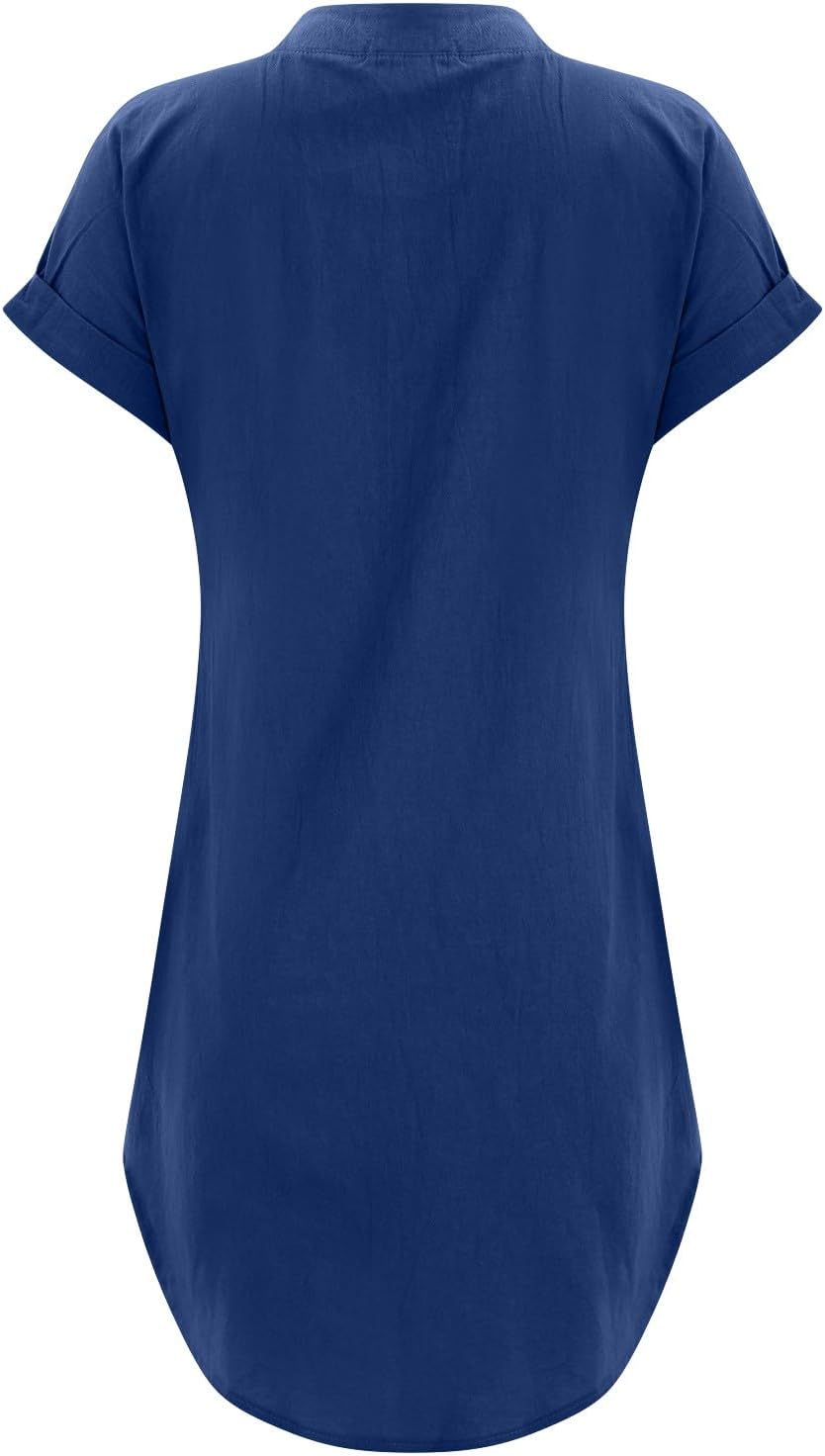 Sophie Women's Dress – Short Linen Dress with V-Neck, Buttoned, Short Sleeves, Flowing Fit, Summer