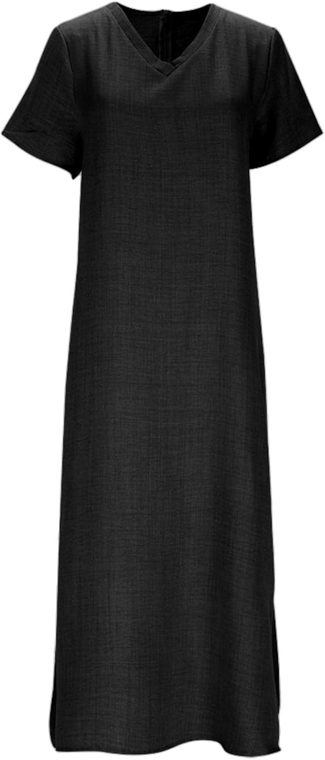 Laura Women's Dress – Long Linen Dress V-Neck Fluid Cut Bohemian Comfortable Summer