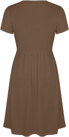 Claire Women's Dress – Elegant Summer Midi Dress with V-Neck, Wrap Front, Empire Waist, A-Line