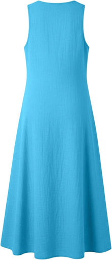 Laura Women's Dress – Midi Cotton Dress V-Neck Sleeveless Buttons A-Line Cut Summer