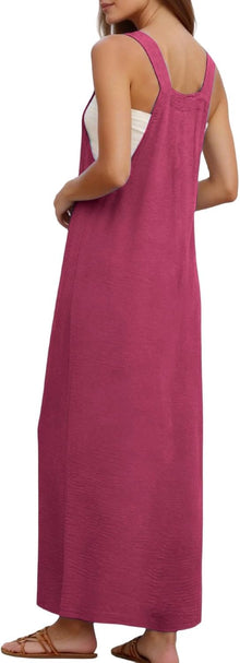 Camille Long Overalls Dress for Women – Pleated Pinafore Dress with Adjustable Straps and Pockets