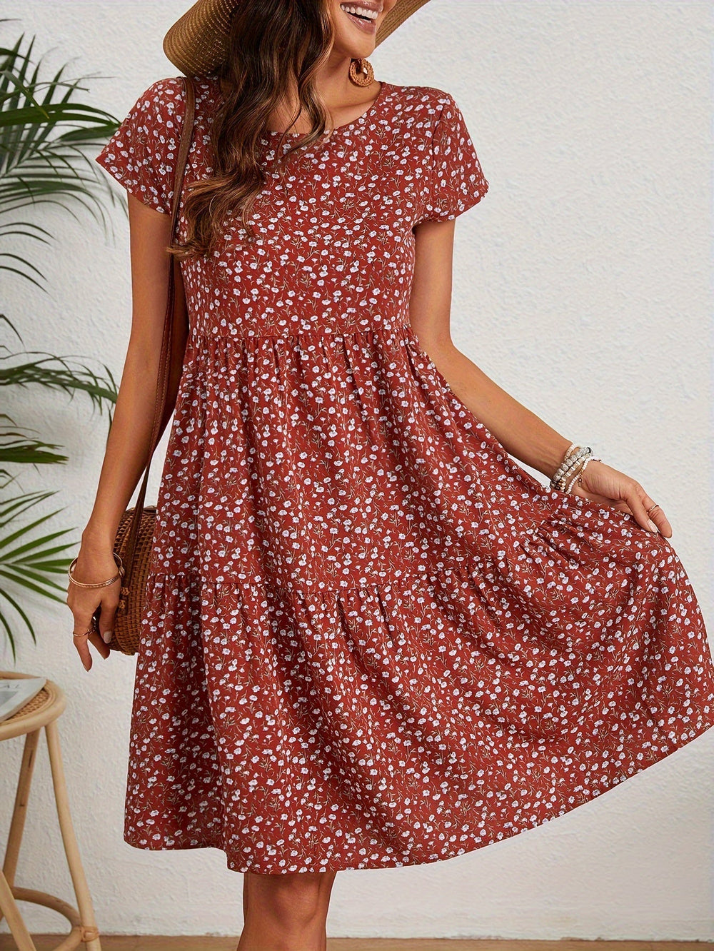 Katie Summer Dress Woman – Light Floral Dress in Polyester with Comfortable Fit