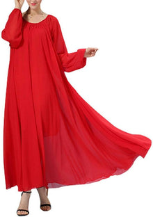Isabelle Maxi Dress for Women – Elegant Long Chiffon Dress with Belt and Long Sleeves