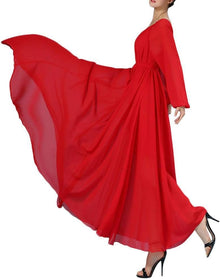 Isabelle Maxi Dress for Women – Elegant Long Chiffon Dress with Belt and Long Sleeves