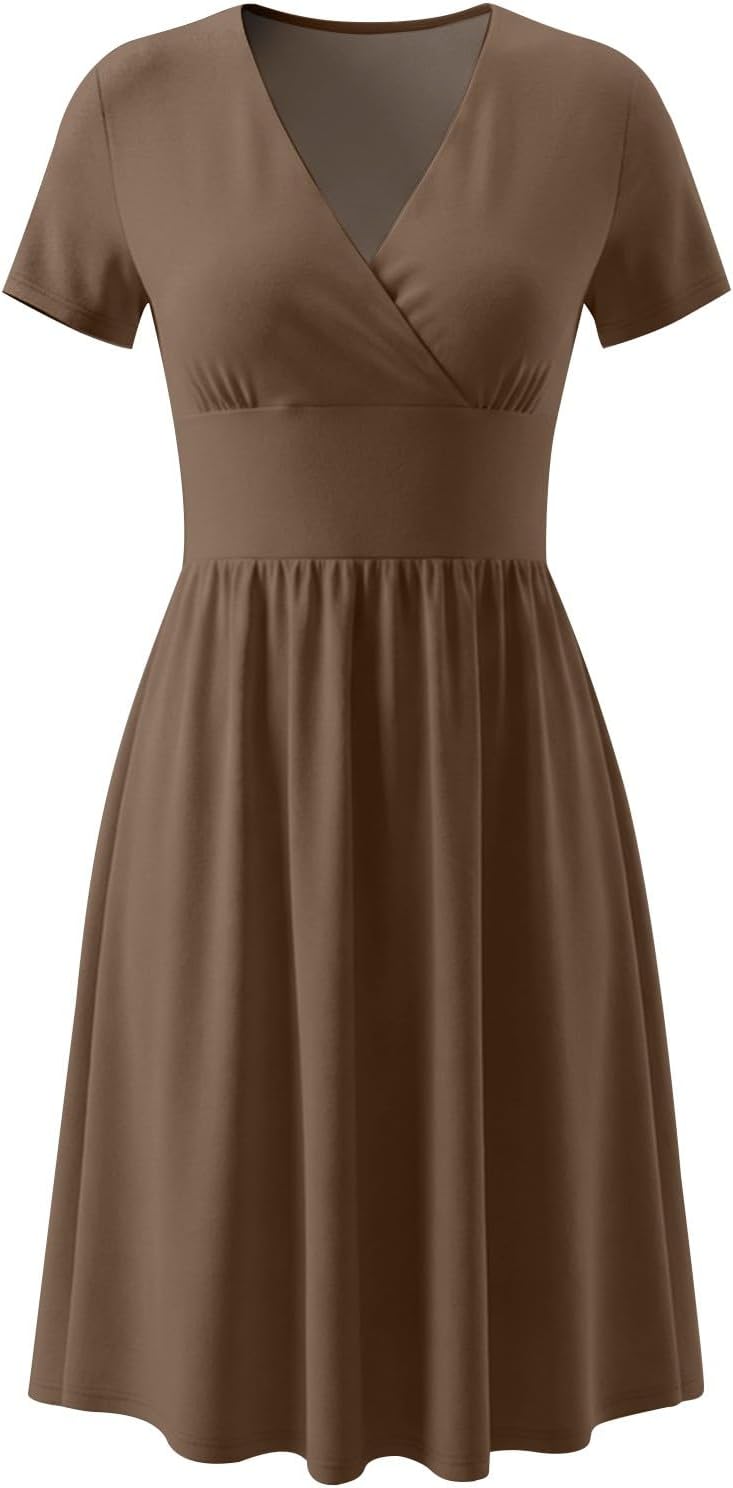 Claire Women's Dress – Elegant Summer Midi Dress with V-Neck, Wrap Front, Empire Waist, A-Line