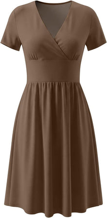 Claire Women's Dress – Elegant Summer Midi Dress with V-Neck, Wrap Front, Empire Waist, A-Line