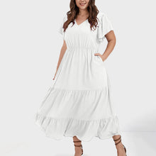Manon Women's Dress – Bohemian V-Neck Short Sleeve A-Line Flowing Summer Dress Plus Size
