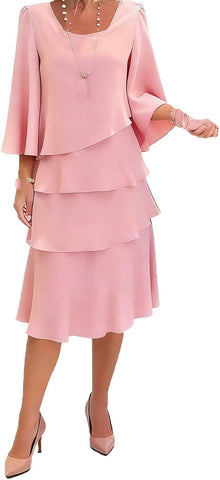 Camille Women's Dress – Elegant Midi Dress with Ruffles and Flared Sleeves for Cocktail and Wedding