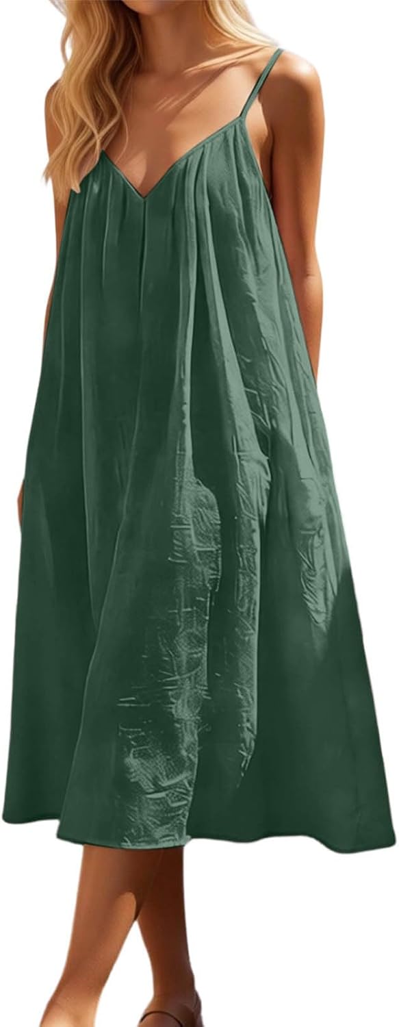 Léna Women's Camisole Dress – Midi Backless Dress with V-Neck for Summer