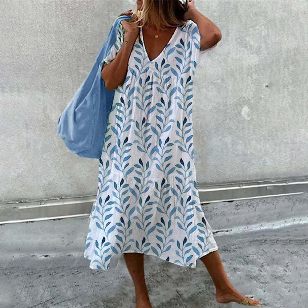 April Robe Maxi Femme – Floral Print in Cotton, Airy & Loose A-Line Cut