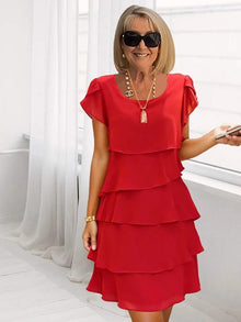 Giselle Midi Dress Woman – Fluid Chiffon Dress with Asymmetric Hem, Layered & Elegant