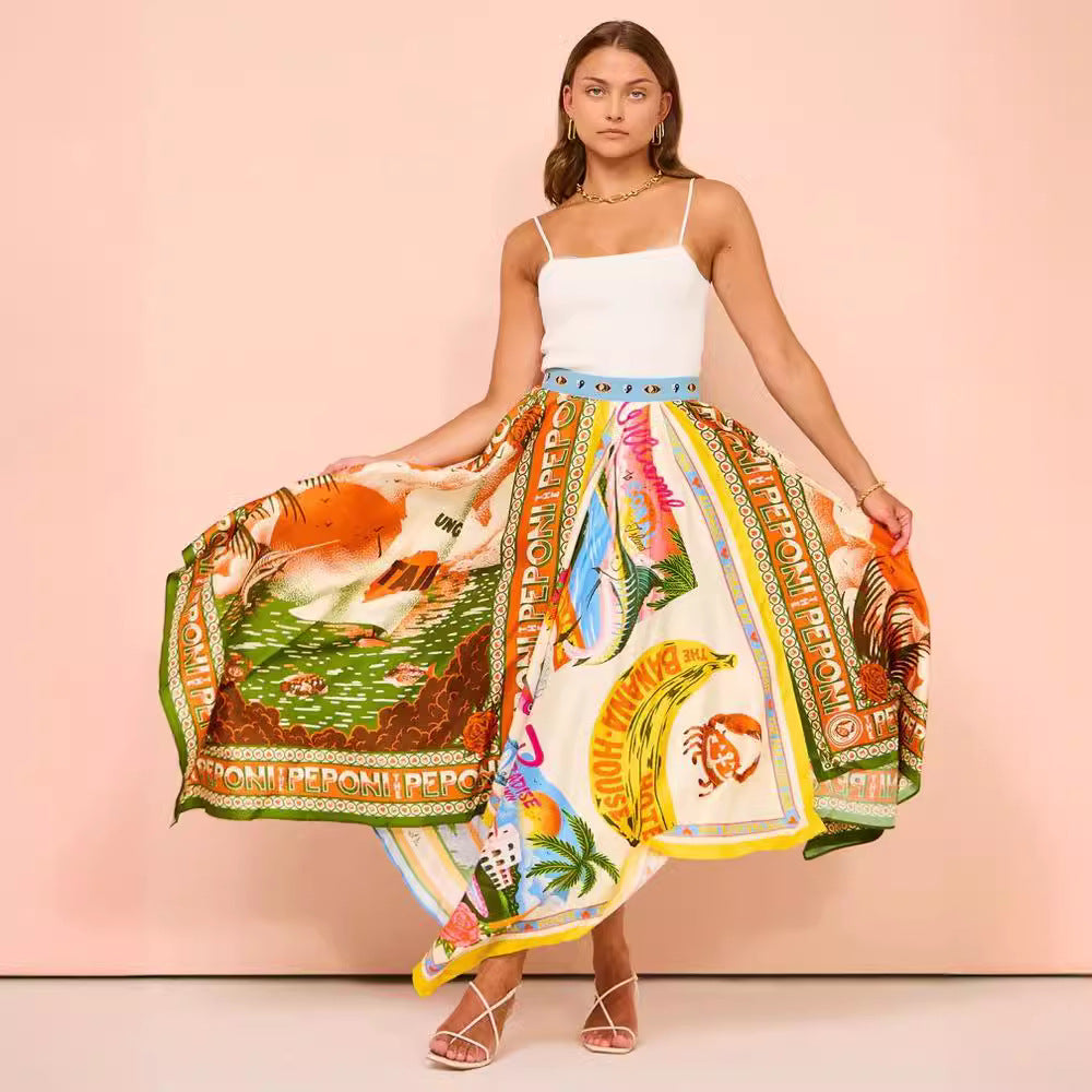 Riley Jupe Midi Femme – Asymmetric Skirt with Floral Print in Lightweight Polyester with Flattering Waist