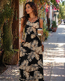 Taya Midi Dress for Women – U-Neck, Relaxed Fit & Pockets Summer Vacation