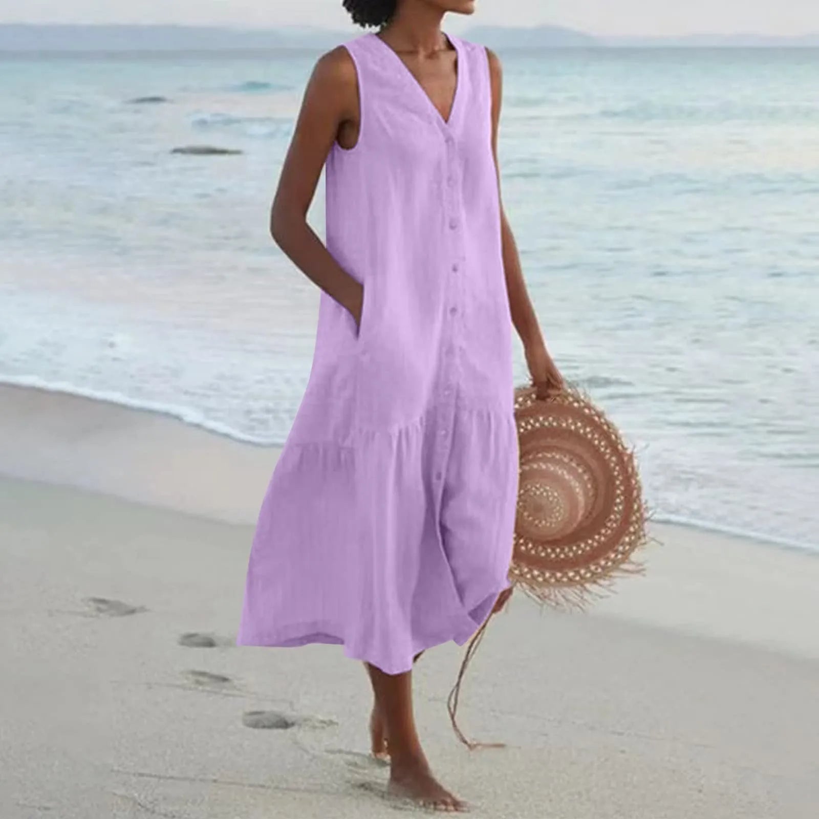 Summer Dress Women Lena – Elegant V-Neck Dress with Airy Cut & Timeless Design