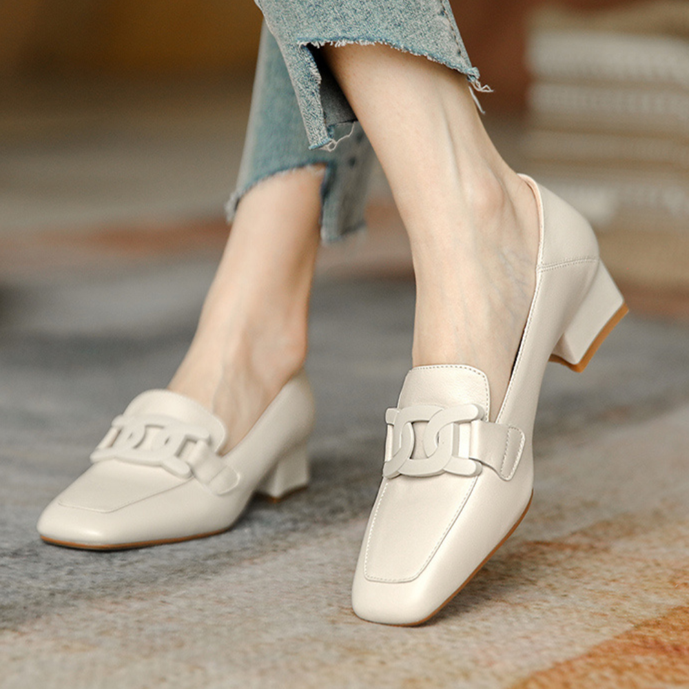 Evrynth Moccasins Women – Leather Mary Jane Shoes with Chunky Heel & Comfort