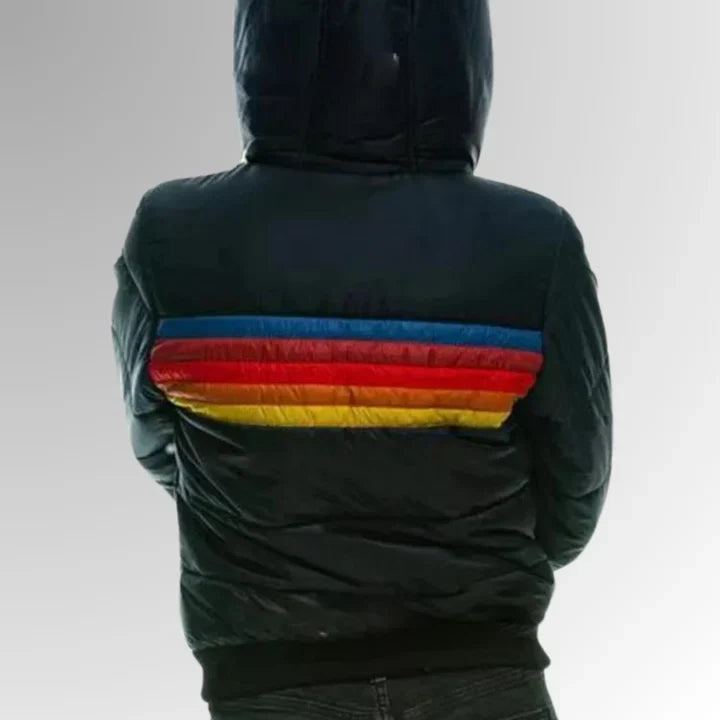 Scarlett Retro Women's Down Jacket – Multicolored Winter Coat with Hood and Zipper Closure
