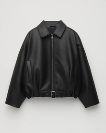 Nina Oversized Jacket for Women – Front Zipper, Built-in Belt & Modern Leather Style