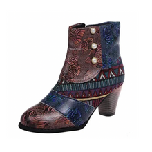 Women's Rain Boots Lauren - Retro Waterproof Boots with High Heel and Ethnic Pattern for Autumn