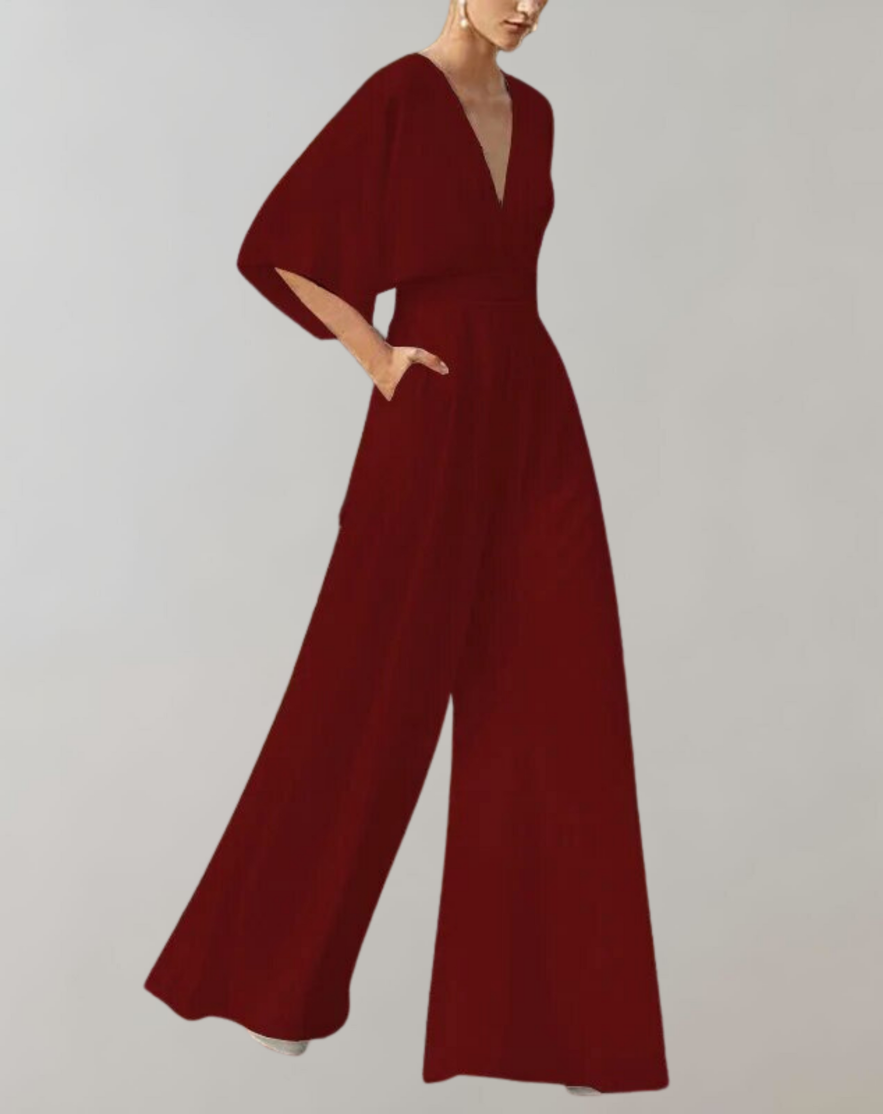 Suzette Women's Jumpsuit – Elegant Jumpsuit with Deep V-Neck & Wide Legs for a Refined Look