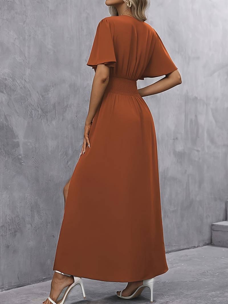 Venice Robe Woman Elegant – Ruffled Collar & Pleated Waist for a Chic Feminine Style