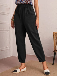 Elise Monroe | Cotton Linen Elastic-Waist Pants For Women