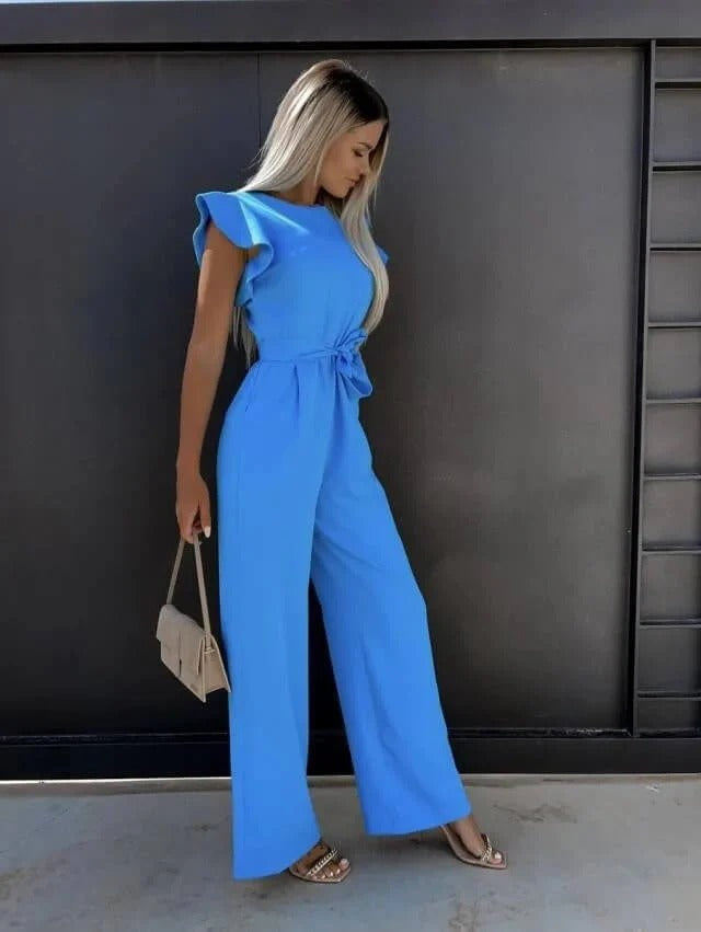 Jessy Combinaison Femme – Jumpsuit Large with Butterfly Sleeves & Structured Waist Belt