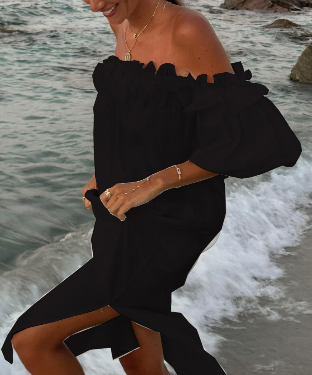Valentina Maxi Dress Woman – Boho Dress Off-Shoulder Cotton with Ruffles & Bardot Neckline