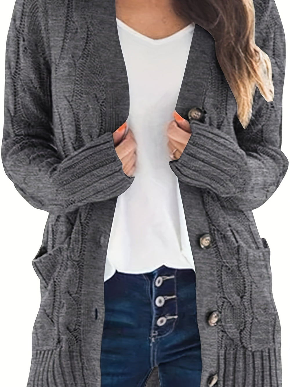 Lissy Gilet Femme – Warm Cable Knit Cardigan with Buttons & Modern Comfortable Fit