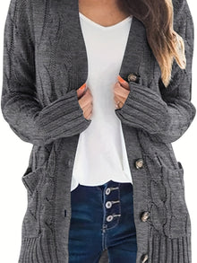 Lissy Gilet Femme – Warm Cable Knit Cardigan with Buttons & Modern Comfortable Fit