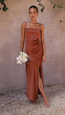 Lucille Evening Dress Woman – Elegant Black Satin Dress with Slit for Chic Occasions
