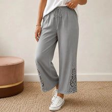 Solenne – Women's Wide Leg Drawstring Pants with Floral Cutwork Hem